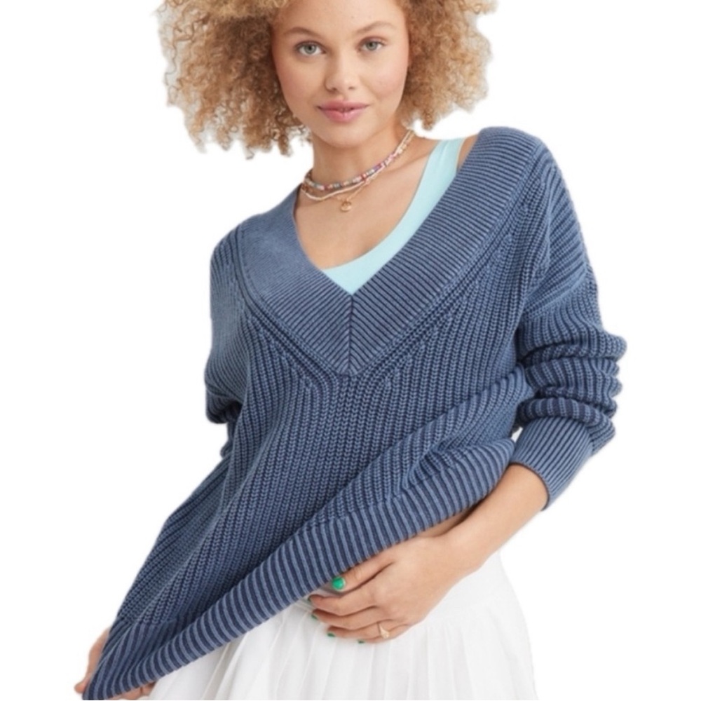 NWT Aerie Chunky Ribbed Oversized V-Neck Sweater - Picture 1 of 8